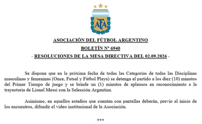 La AFA anunció un homenaje a Lionel Messi en todas las categorías